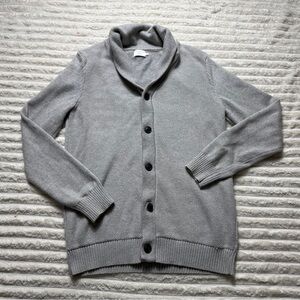 7Diamonds Gray Cotton Waffle-Knit Shawl Collar Cardigan Sweater M Button-Up